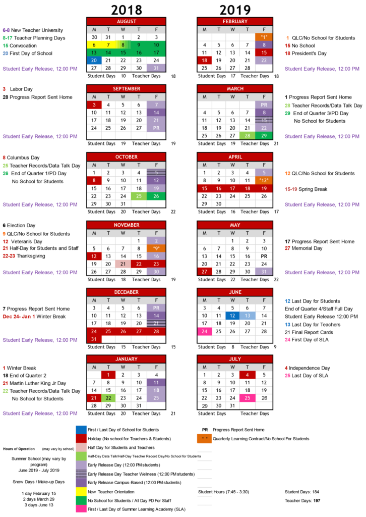 School Year 2018 19 Calendar Friendship Public Charter School
